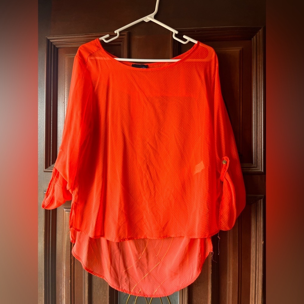 Stem Vibrant Orange Sheer Blouse